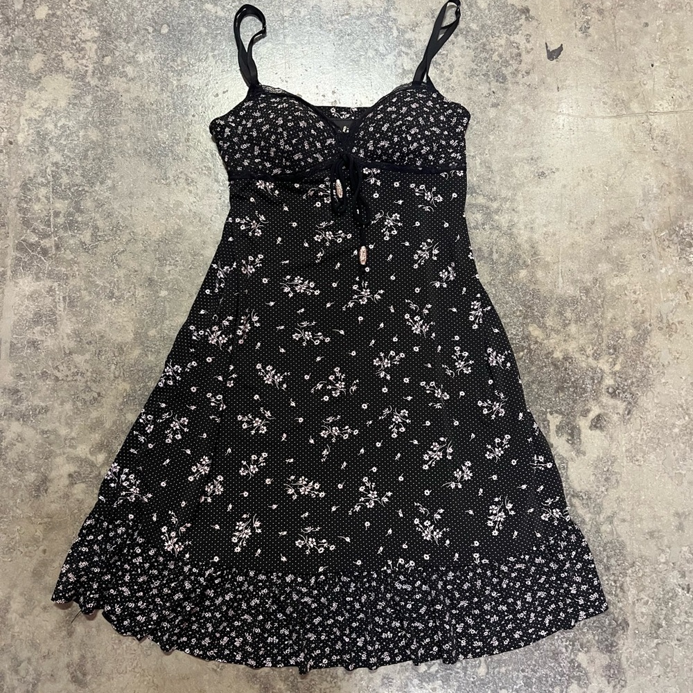 Vintage Bali Black Floral Printed Slip Dress